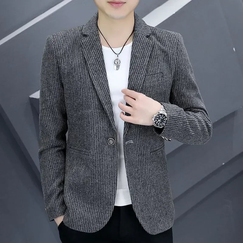 Thin Men's Suit Jackets Single Breasted Male Blazer Coat Brown Slim Fit High Quality Elegant Simple Classic Menswear Clothing