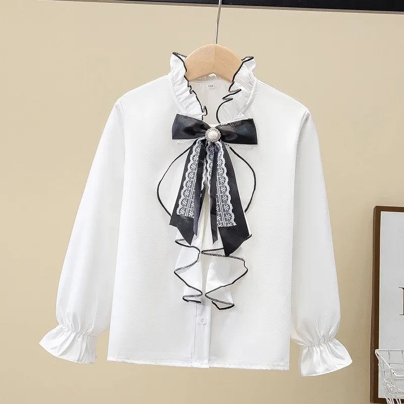 Girls' Shirt 2025 New Children's Western Style Top Little Girl's Style Long Sleeve Korean Shirt