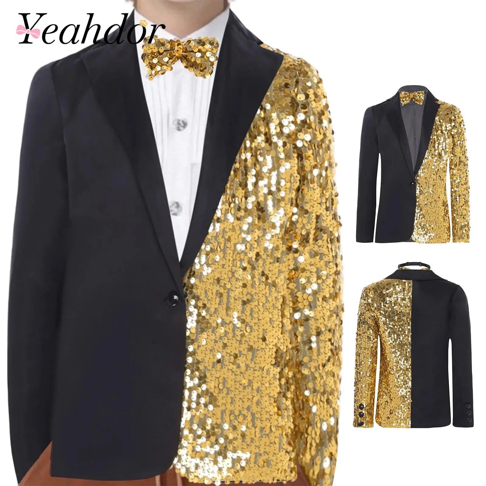 Kids Boys Sparkly Gentlemen Suits Jackets Formal Dress Blazer Sequin Blazer Coat Jacket Children Wedding Banquet Party Outfit