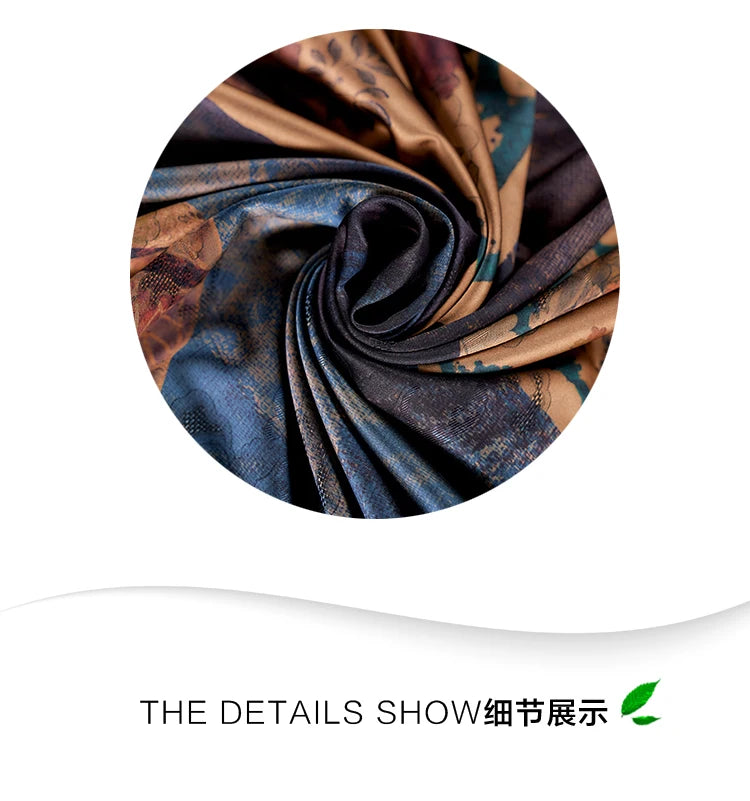 Mulberry Silk Dresses Women's New Summer Long Dress Female Fashion Loose V- Neck High-End Print Pullover Dresses