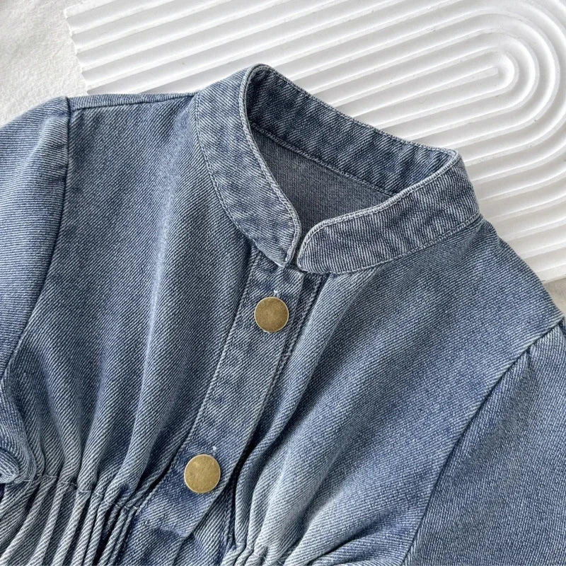 Girls' Denim Jacket 2025 Autumn Korean Version New Girls' Lace Patchwork Long Jacket