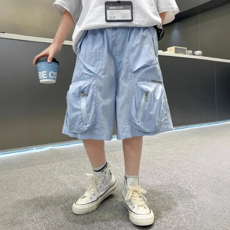 2025 Summer New Men's Shorts for Boys - Children's Casual Loose Workwear with Large Pockets