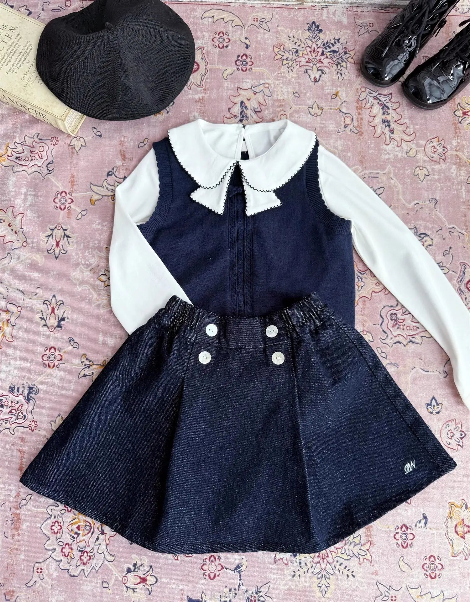 Teen Girl Clothes Waist Shell Button Denim Skirt and Top Kids Versatile Casual Outfits Children Costumes Vintage Girls Elastic
