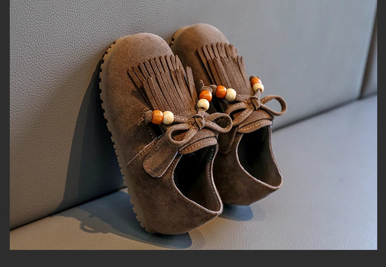 Girls' All-inclusive fringed Boken shoes 2025 Autumn Edition Soft-soled little girl princess Shoes Children's Bean single shoes