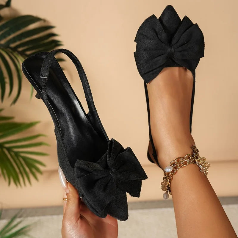 2026 New Women High Heel Sandals Summer Pointed Toe Stiletto Black Sexy Bow Ladies Sandals Big Size Sexy Bow Woman Shoes