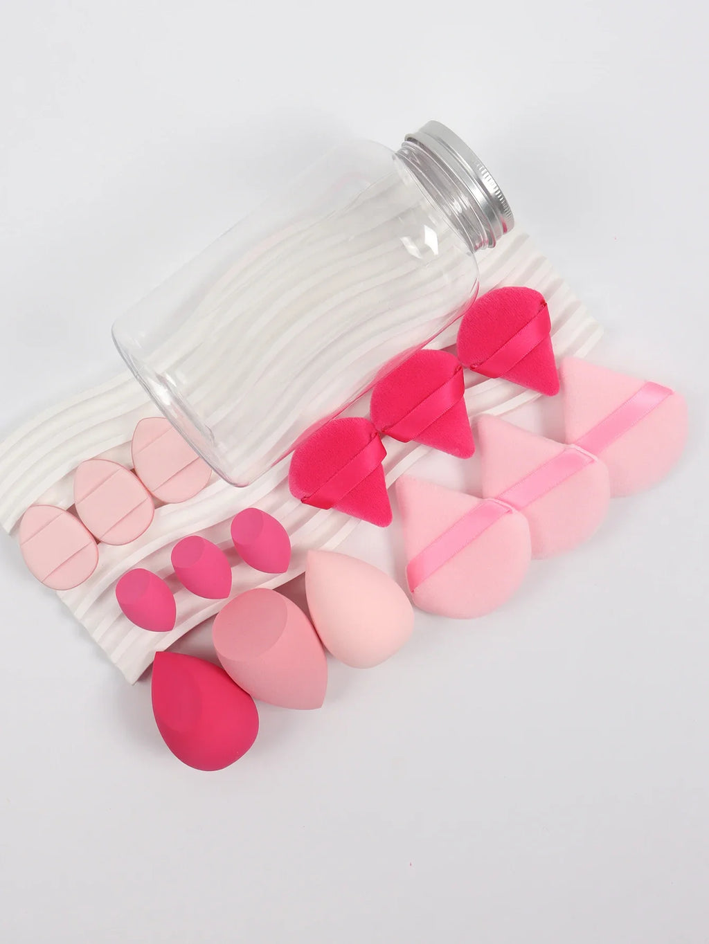 15Pcs Premium Powder Puffs with Storage Jar - Makeup Blending Sponges Set for Face Foundation & Loose Powder Kit