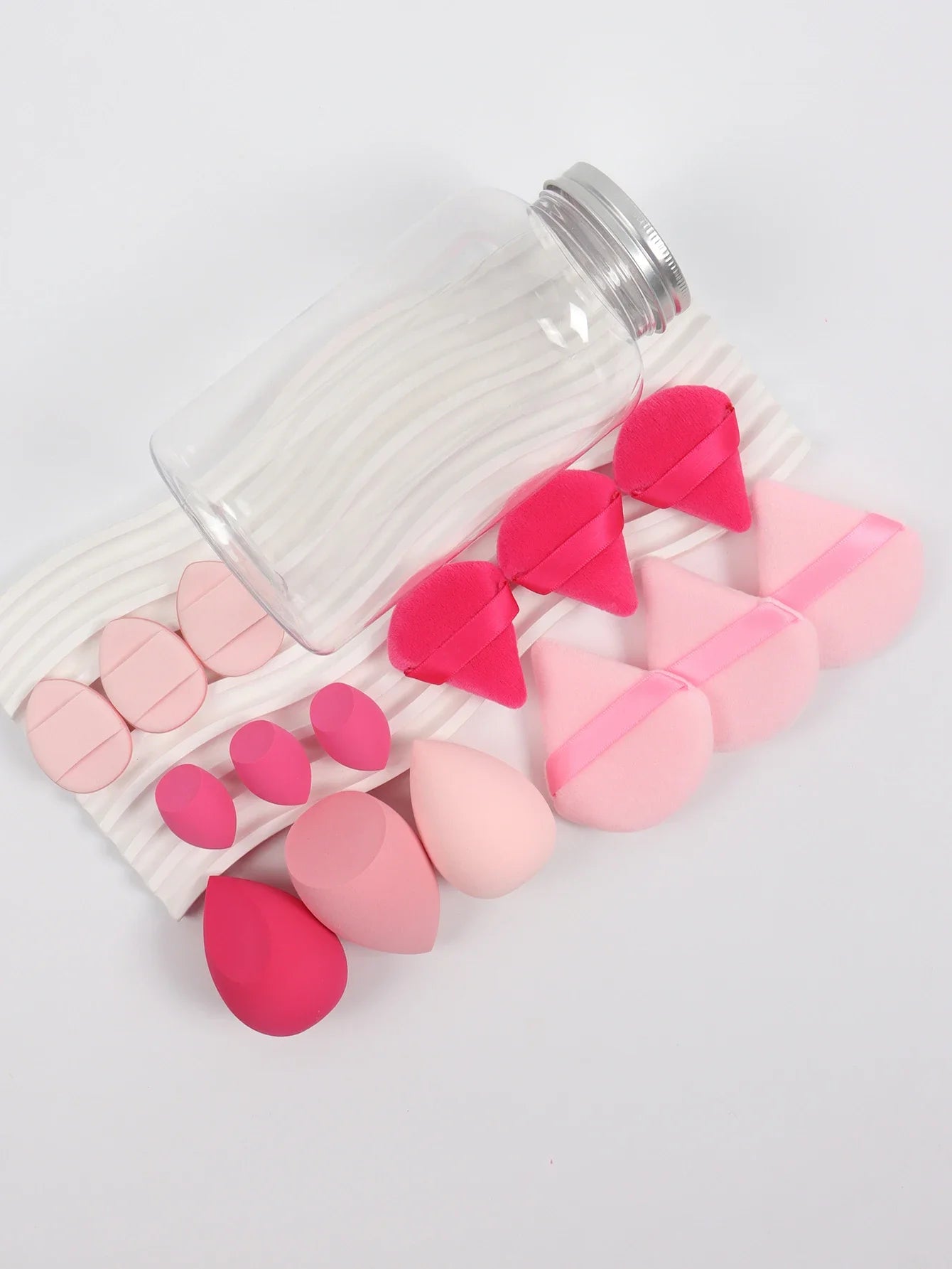 15Pcs Premium Powder Puffs with Storage Jar - Makeup Blending Sponges Set for Face Foundation & Loose Powder Kit