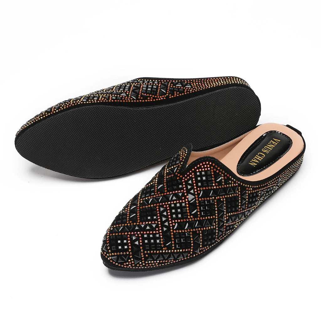 2025 Latest Design Nigeria Silver Color Half Shoes Elegant Flat Shoes for Woman Fashion Comfortable Party Slippers