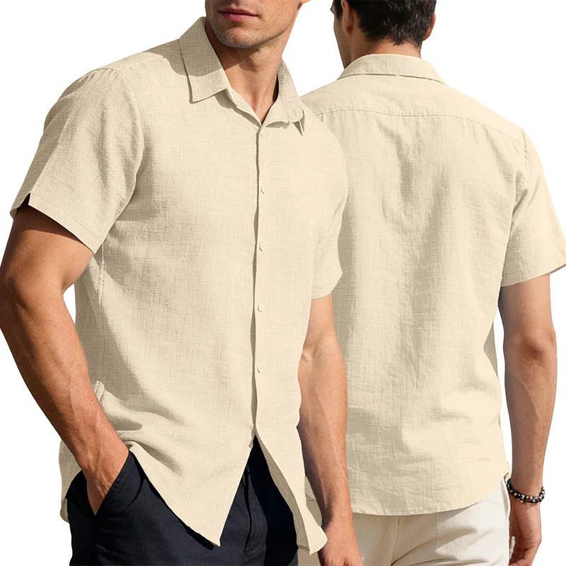 UNITIM Summer Man T-shirt Turn Down Collar Single-breasted Male Top Thin Breathable Short Sleeve Business Casual Men Tees