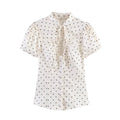 Women Sexy V-Neck Single Breasted Crop Shirts 2026 Summer Female Chic Bow Lace-Up Puff Sleeve Slim Shirts Y2K Girl Cute Shirt