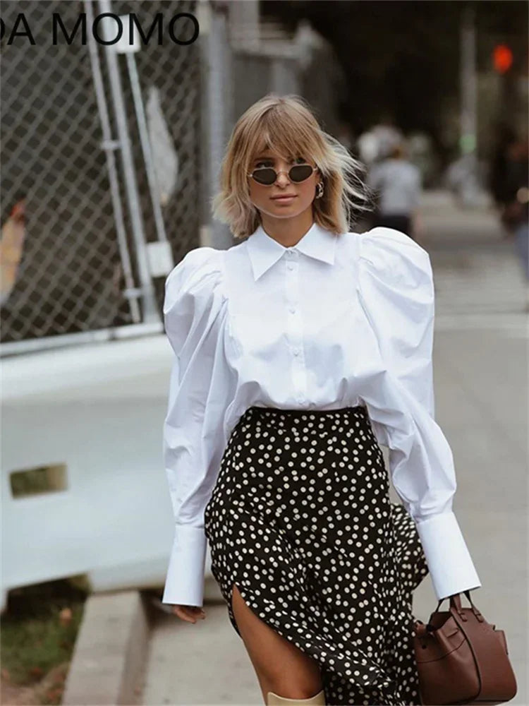 blusas 2022 summer Top female women shirts Women's white shirt Blouses tops puff Long sleeve Chic woman blouse vetement femme