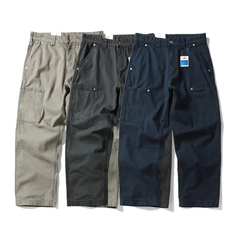 Men Streetwear Fashion Loose Casual Pure Cotton Wide Leg Baggy Pant Cityboy High Street Amikaji Cargo Pants Trousers