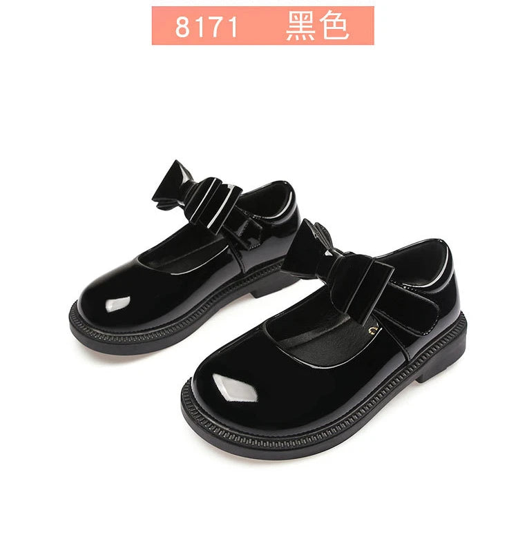 New Girl Leather Shoes Princess Kid Student School Causal Black Versatile Shoes Hook & Loop Children Glossy Mary Jane Autumn Hot