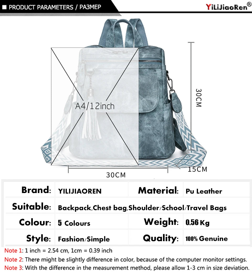 Ladies Daypacks Fashion Backpacks Women Big Travel Bagpack Large School Bags for Girls Solid Color Leather Rucksacks Female