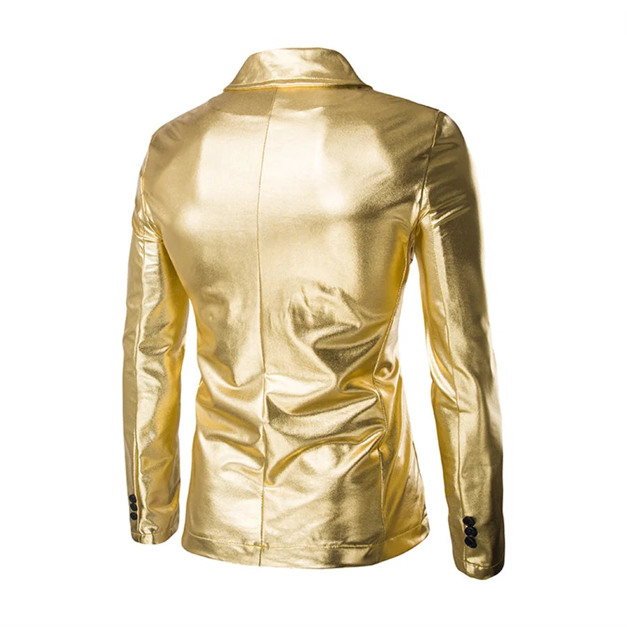 Men's Suit Slim Fit 2 Piece Sets Solid Shiny Party Gold Silver Suits for Men Wedding Prom Blazer Jacket and Pants Stage Costume