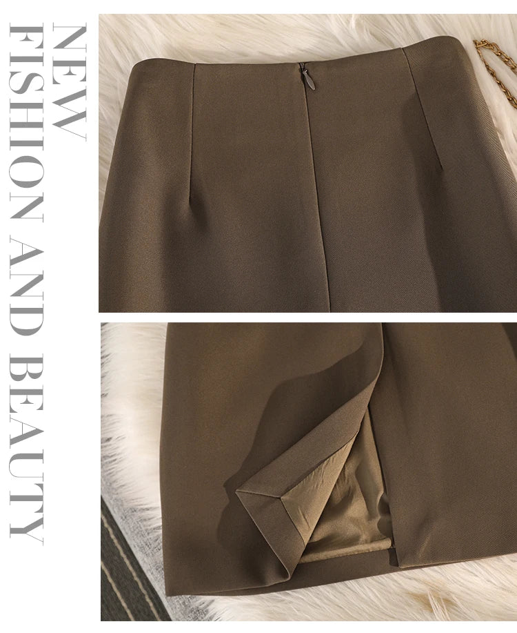 Elegant Office Ladies Work Suit Straight Skirt Women Autumn Winter Korean Fashion High Waist Split Business Midi Long Skirts