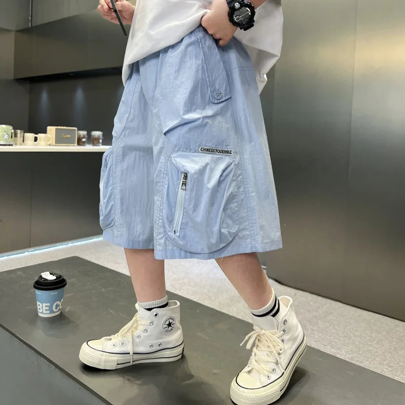 2025 Summer New Men's Shorts for Boys - Children's Casual Loose Workwear with Large Pockets