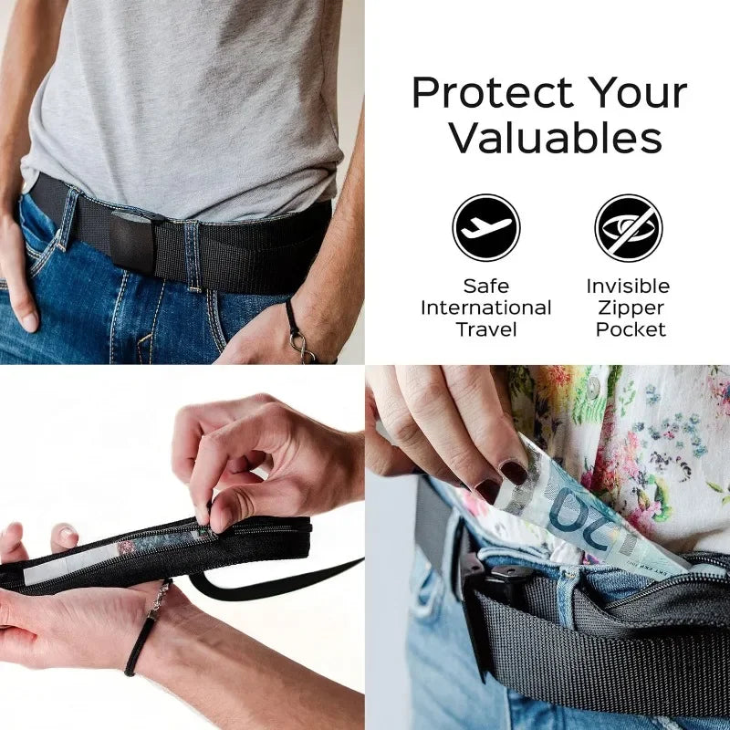 Anti-Theft Money Belt Hidden Wallet RFID Blocking Waist Strap for Travel Secret Cash Pouch Men Women Unisex Security Waist Pack