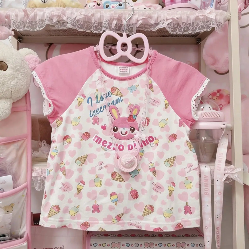Teens Girls Pink Cartoon T-shirts Japanese Kawaii Cute Lolita Blouses Women Vintage Sweet Lace Peter Pan Collar Shirts summer