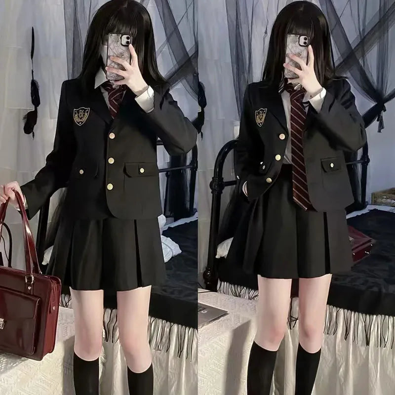 Girls College Style Fashion Sweet Blazers Anime COS Sexy Kawaii Mini Pleated Skirt Uniform, Japanese Student JK School Uniform