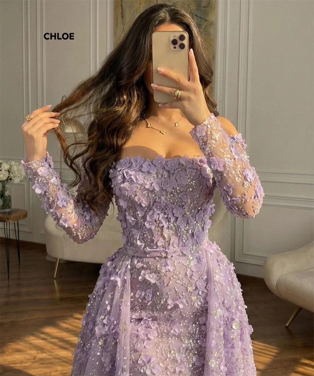 Customized Elegant Evening Dresses for Woman Luxury Women's Evening Dresses for Special Occasions Long Sleeves Purple Mermaid