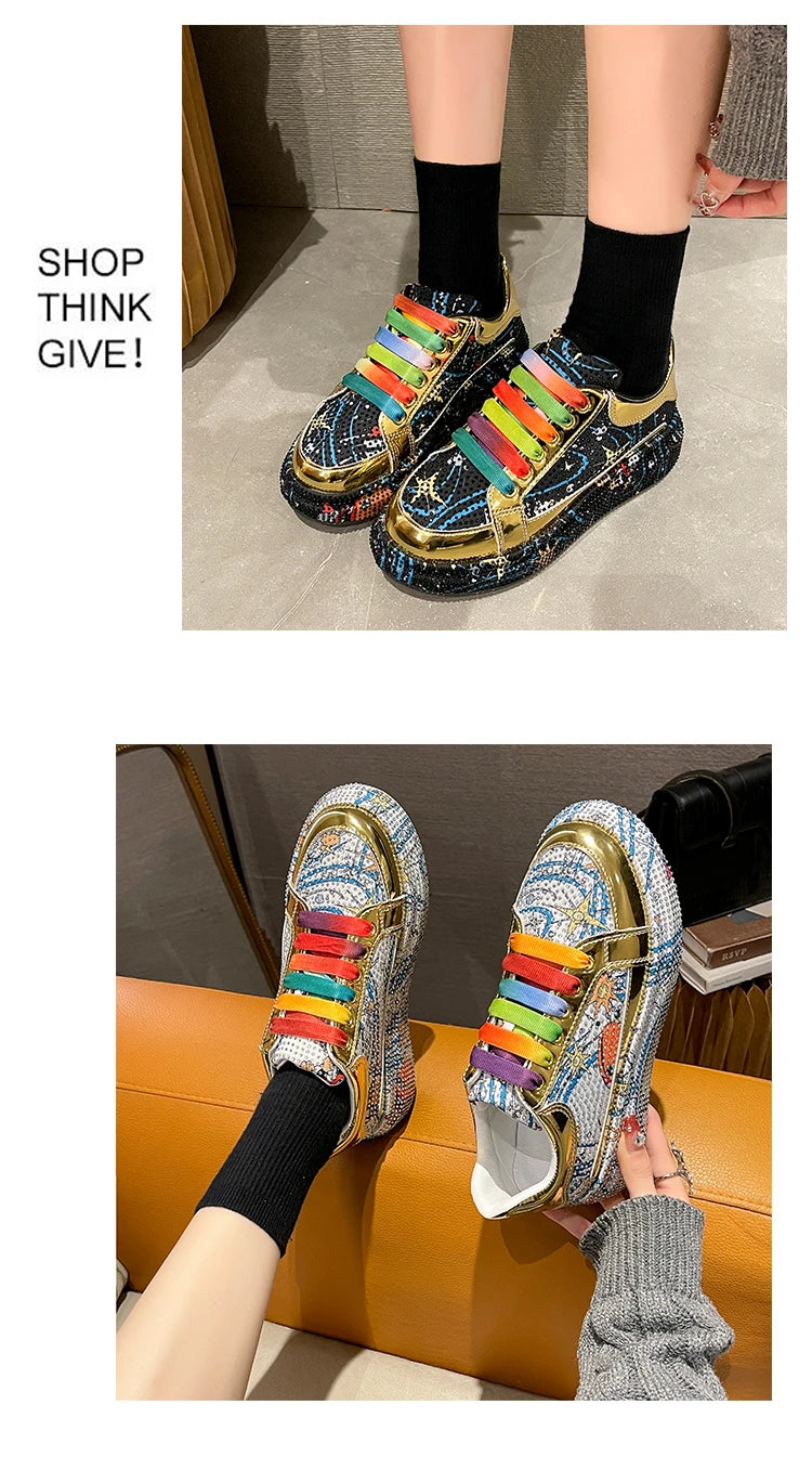 Top Quality Sneakers Women Skating Shoes 2026 Rhinestone Women Loafers Platform Fashion Shiny Women's Casual Shoes Zapatos Mujer
