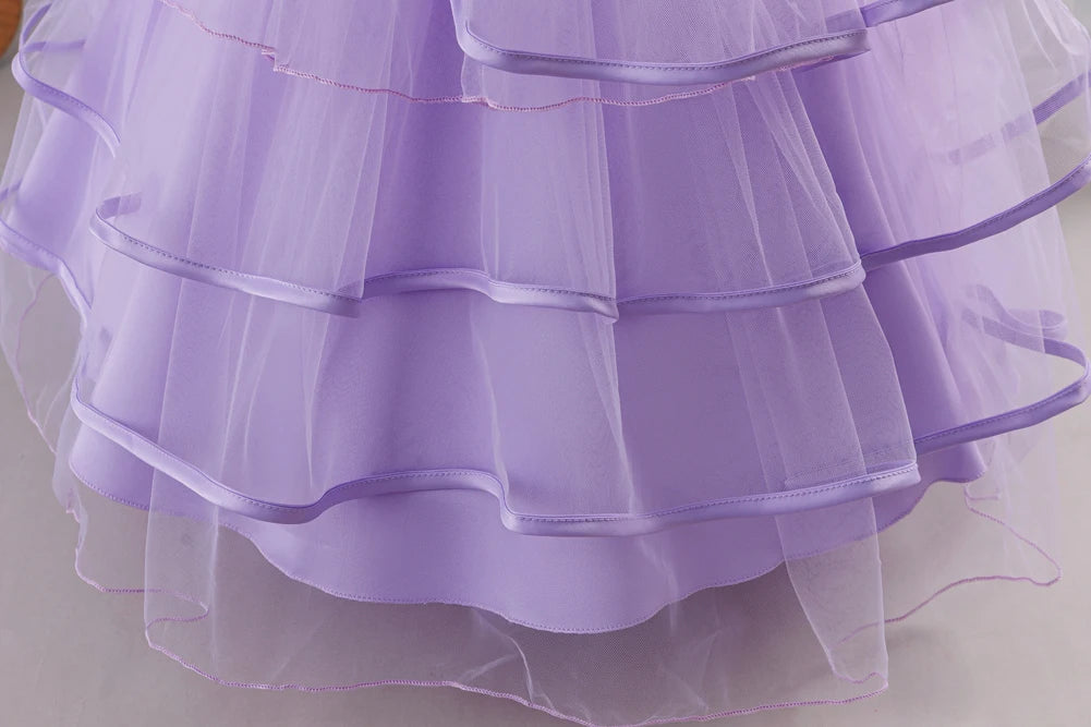 Girls Princess Dress Sleeveless Lace Embroidery Tiered Tulle Bow Formal Evening Gown for Wedding Birthday Party Christmas