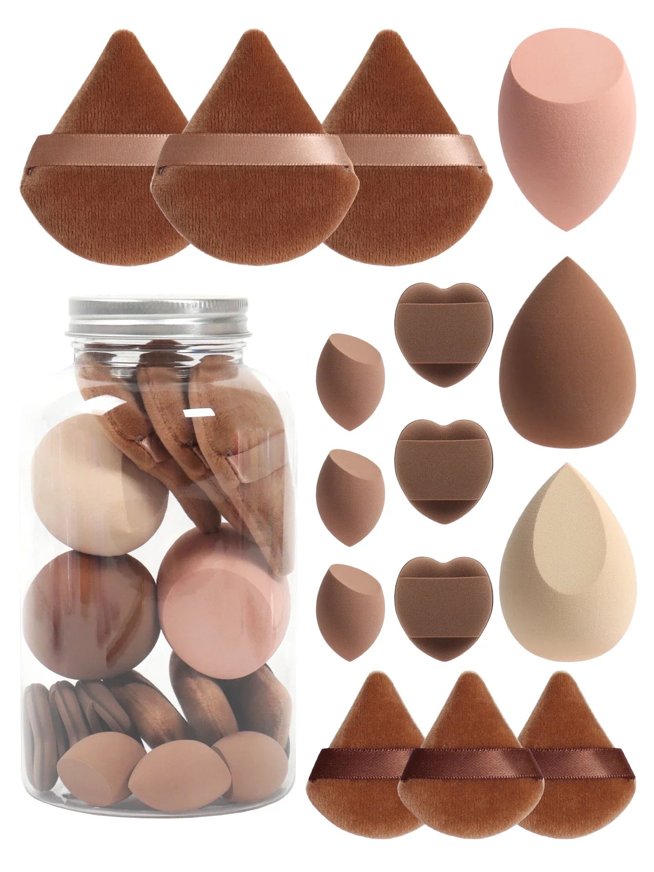 15Pcs Premium Powder Puffs with Storage Jar - Makeup Blending Sponges Set for Face Foundation & Loose Powder Kit