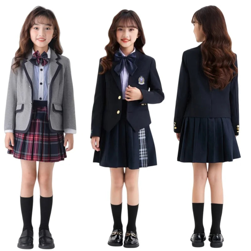Children Korean Class Outfit Kids School Uniform Girls Jacket Pleated Skirt Suits Boys Formal Dress Toddler Student Clothes Sets