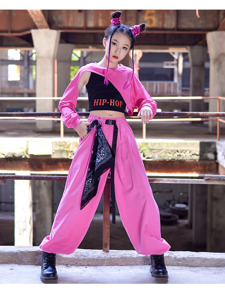 Teenage Girl Jazz Dance Costume Children Street Hip hop Dancing Jazz Stage Kid Kpop Jazz Costume for Girls pink Outfit dance set