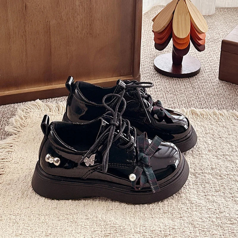 Girl School Perform Shoes Spring Autumn Chic Bow Children Dress Mary Jane Shoes Princess Wedding Party Kids Lolita Leather Shoes