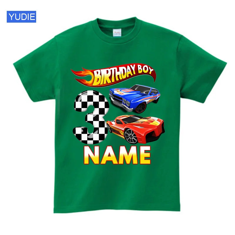 Boys Birthday T Shirt Customized Name Boys T Shirts Girl Clothing Personalised Shirts Children Tees Baby Racing Clothes Fashion