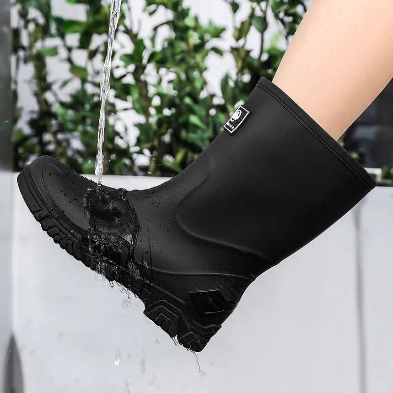 Rain Boots for Men, Non-Slip, Waterproof, High-Top Fishing Boots, Popular Work Safety Shoes, Rain Boots
