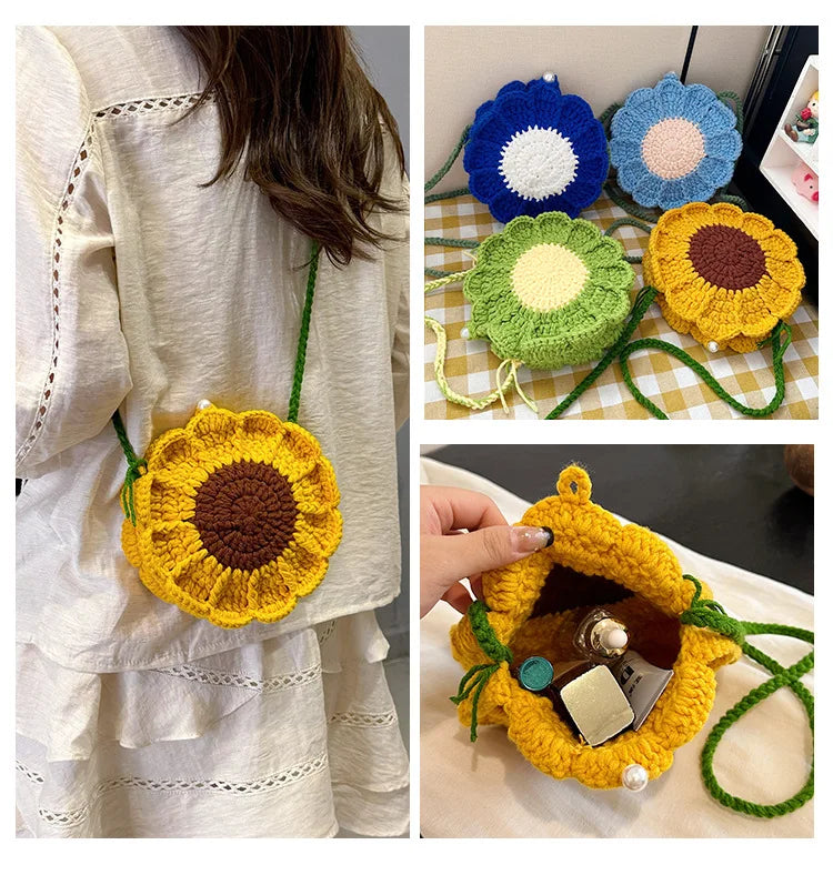 Ladies' Crossbody Bags New Handmade Woven Flower Kawaii Sweet Shoulder Bags High-quality Luxury Brand Crossbody Bags For Girl