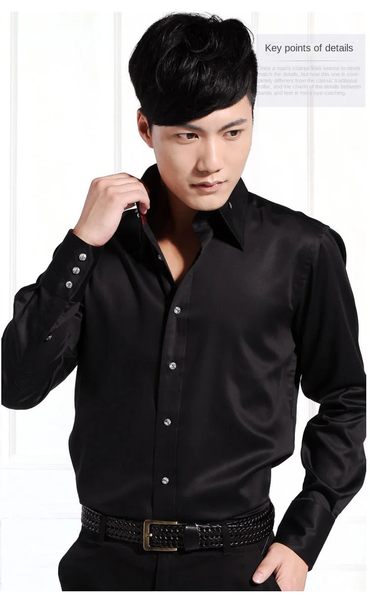 Men's Collared Shirt Long Sleeve Fashion Korean Button-down Casual Shirts Formal Business Dress Shirts Slim Fit Designer Shirts