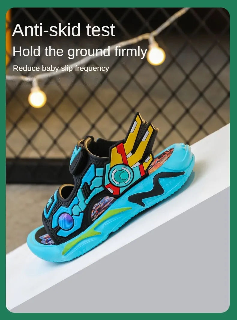 Kids Sandals for Boys 3-12 Year Old Soft Sole Anti Slip Cartoon Design Beach Outdoor Sandals