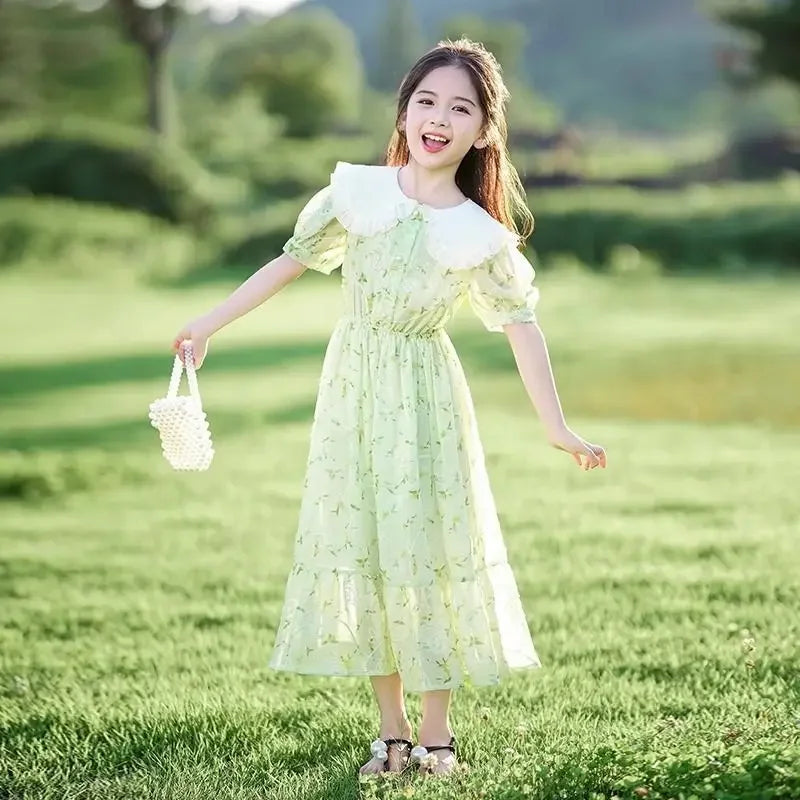 New Girls Dress Summer Dress Korean Version Stylish Children's Floral Dress Super Fairy Little Girl Princess Dresses 8-12 Year