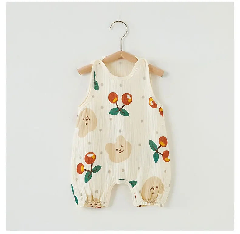 Summer Baby Girls Romper Cartoon Bear Newborn Jumpsuits Infant Sleeveless Muslin Clothing for Boys Printed Outfits
