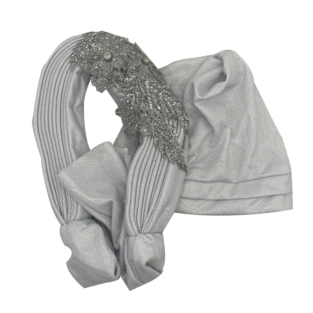 Elegant African Autogele Women's Turban Cap Nigeria Wedding Gele Ready to Wear Headtie with Embroidery Lace Party Headwear
