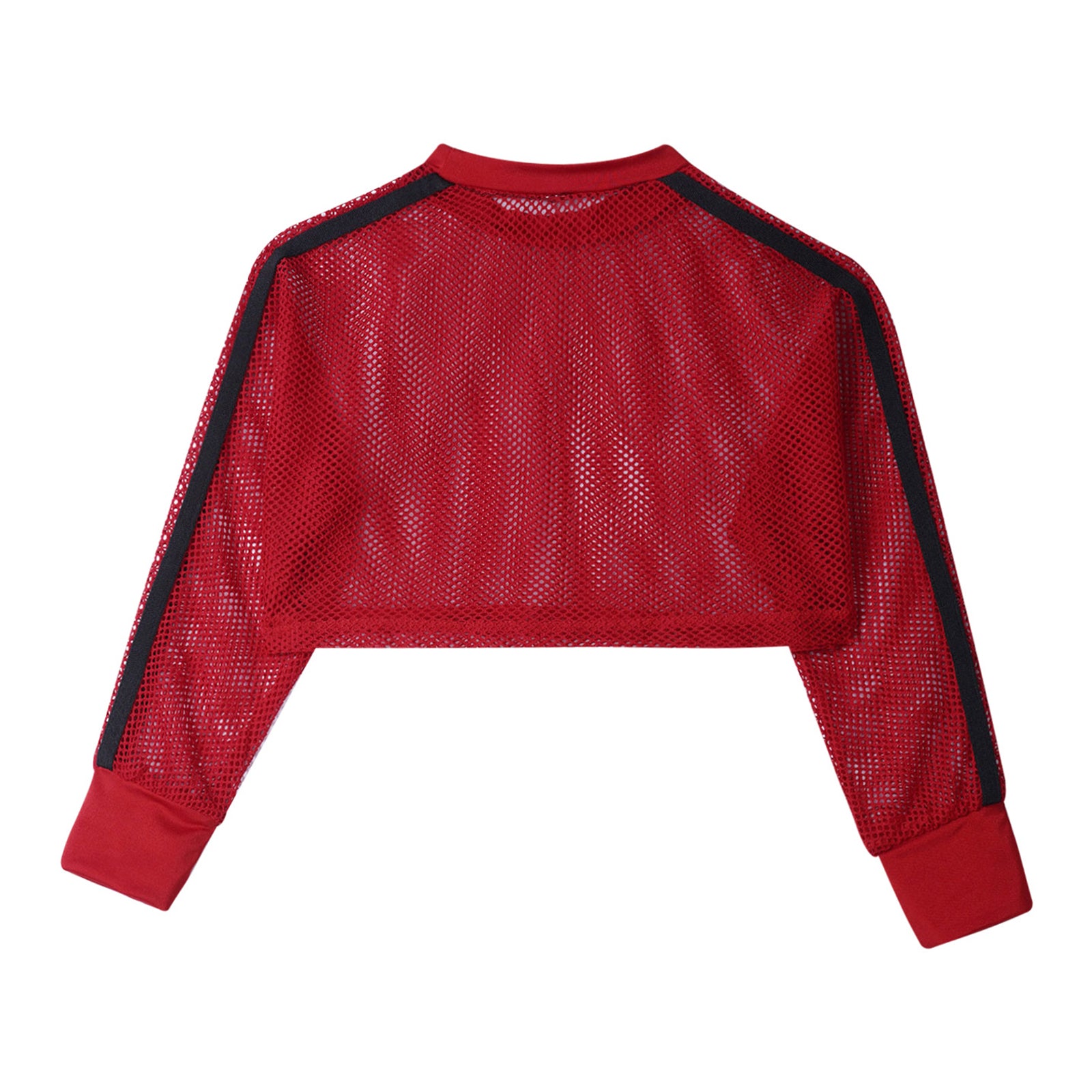 Kids Girls Fishnet T-shirt Hip Hop Street Dance Tops Long Sleeve Round Neck Hollow Out Mesh Crop Top for Workout Gym Sportswear