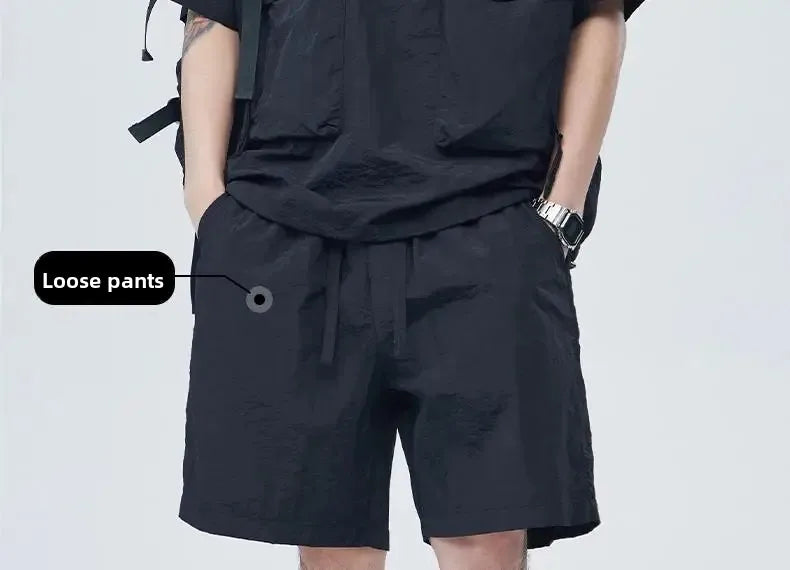 Casual Sportswear Suit for Men Solid Color Loose A Complete Set of Teenagers American Handsome Loose Versatile Two-piece Set