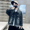 Kids Luxury Clothing Black Blue Denim Jacket for Teenage Boy Spring Autumn Ripped Denim Jacket Coat Child Casual Outfit Age 5-14