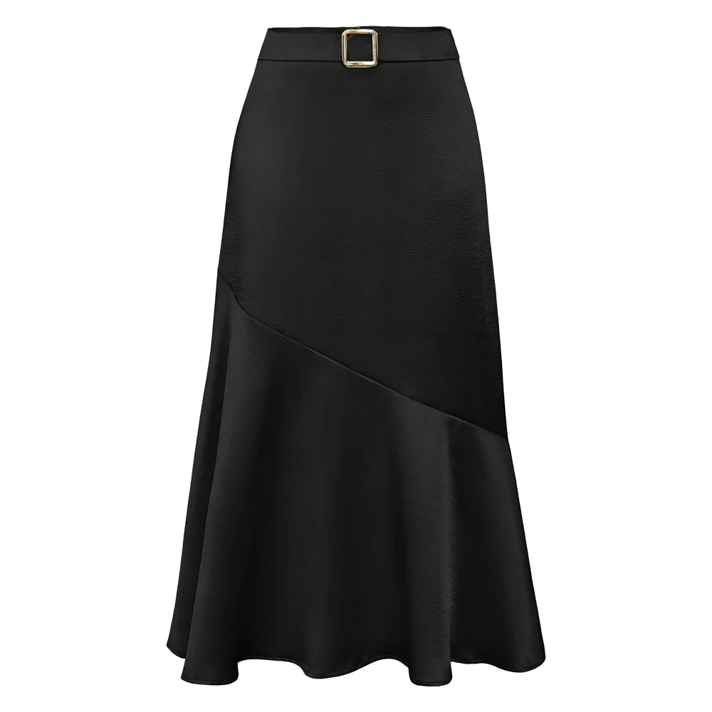 2025 New Women's Premium Design Elegant Satin A-line Half Skirt Pure Colour Belt Halter Skirt Dinner Party Dating