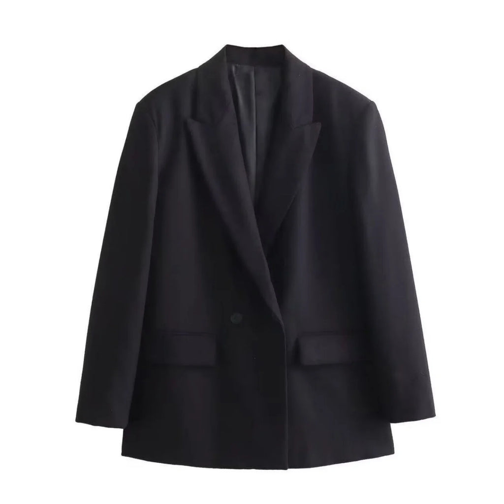 Women Elegant Solid Blazers Female Simple Style Double Breasted Long Sleeved Suit Jackets Casual Office Lady Suit Jackets Tops