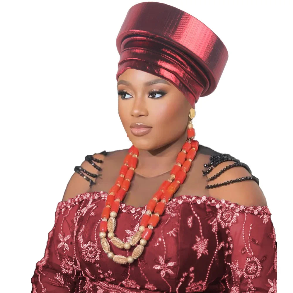 Already Made African Headtie Turban Cap Nigeria Party Headgear Female Head Wraps Pleated Auto Gele Cap Headpiece 2025