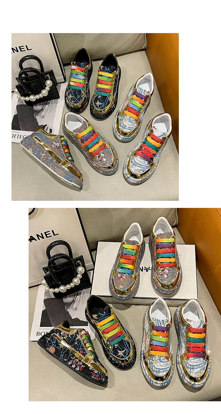 Top Quality Sneakers Women Skating Shoes 2026 Rhinestone Women Loafers Platform Fashion Shiny Women's Casual Shoes Zapatos Mujer