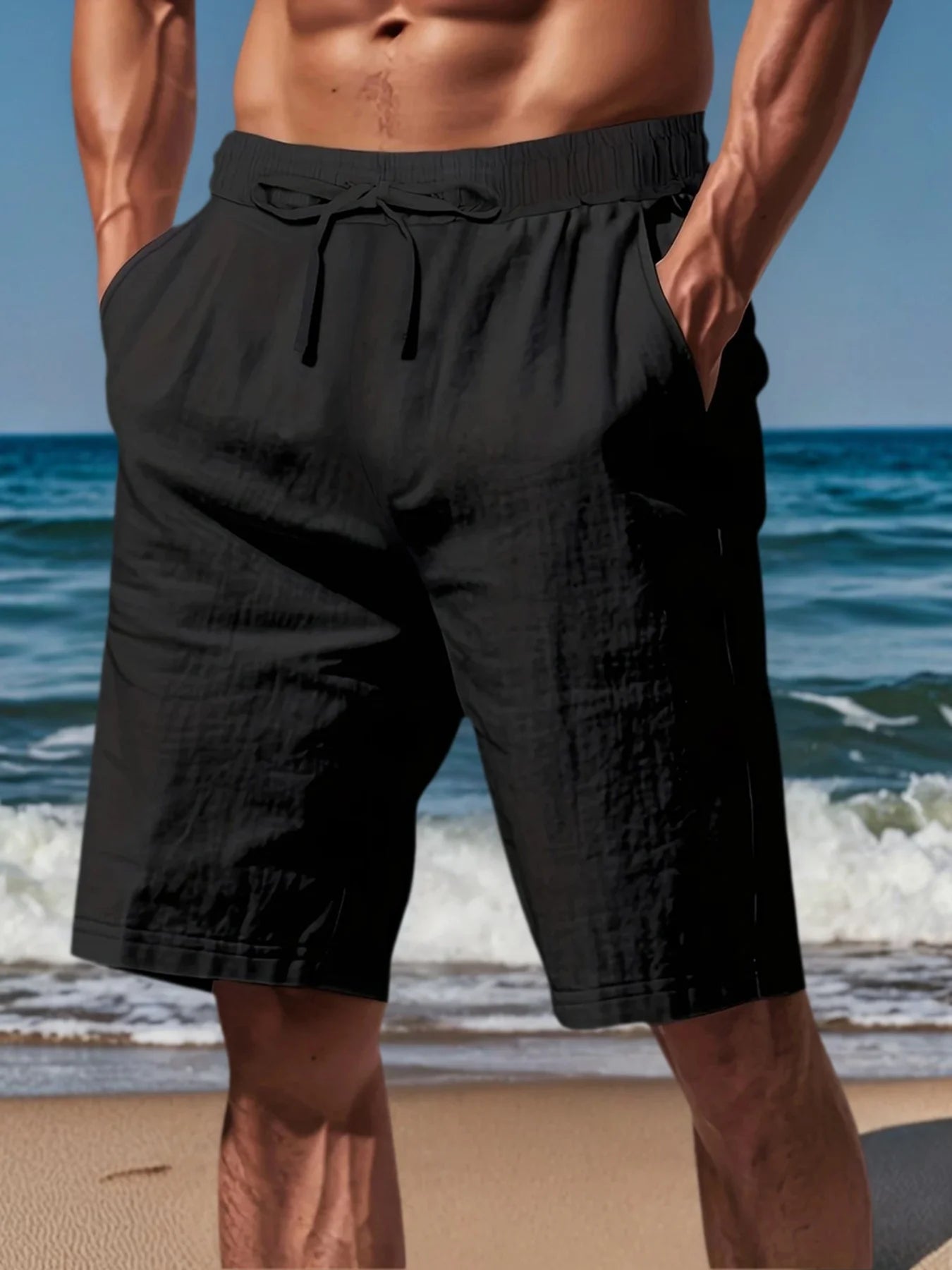 Summer New Men's Breathable Whiter Shorts Hawaii Beach Pants Male Solid Color Trousers Loose Versatile Streetwear 3XL For Men