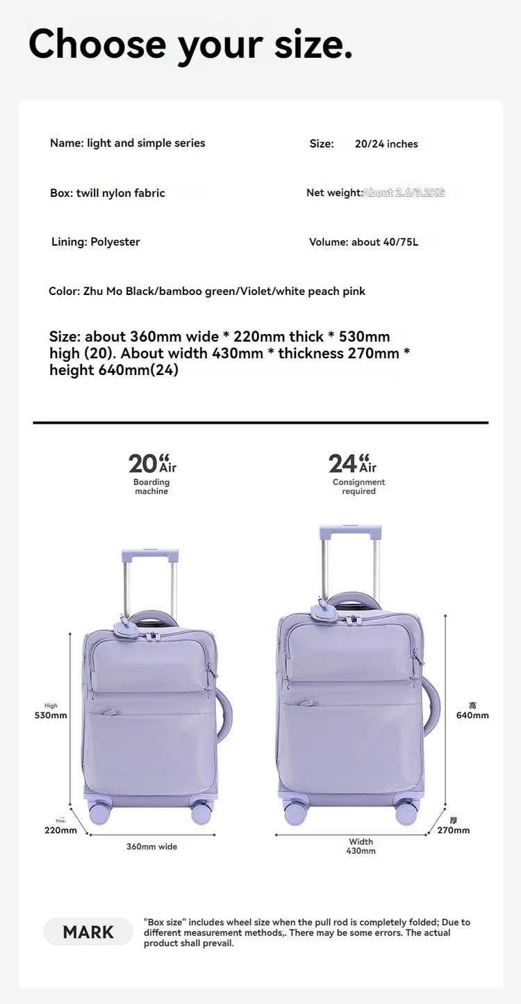 Luggage trolley case, women's 2025 new boarding box, 20 inch ultra light cloth luggage, password travel box, universal wheel