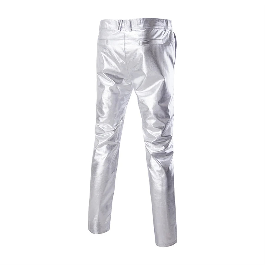 Men's Suit Slim Fit 2 Piece Sets Solid Shiny Party Gold Silver Suits for Men Wedding Prom Blazer Jacket and Pants Stage Costume