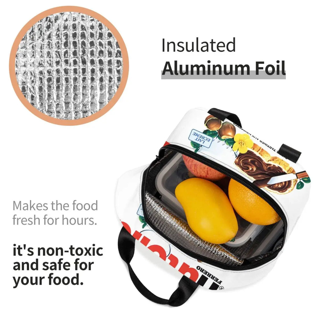 Custom Italy Nutellas Thermal Insulated Lunch Bag Women Portable Lunch Container for Outdoor Picnic Storage Food Box